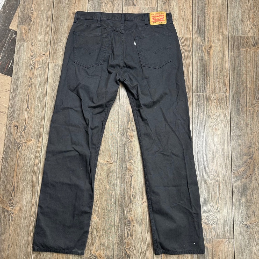 Levis 505 Regular Fit Black Twill Pants Mens 38x34 Straight Leg Cotton Trousers - Picture 5 of 11